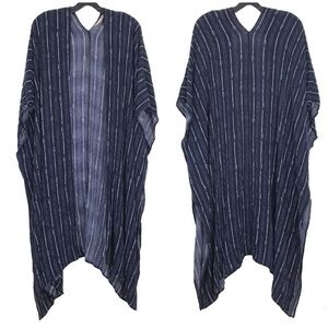 Soft Surroundings Blue White Long Open Drape Cardigan Wrap MISSY ONE SIZE *AS IS